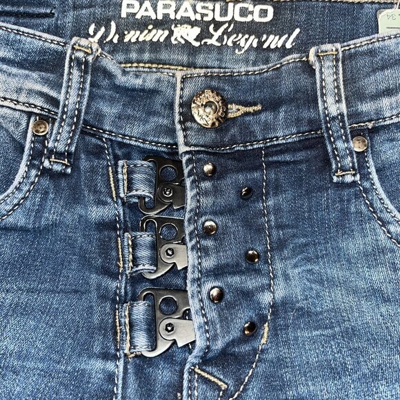 PARASUCO BRADY Edgy Street-Wear JEANS w/ SLING TOGGLE LATCH FLY CLOSURE Sz 30X29 - Picture 1 of 15